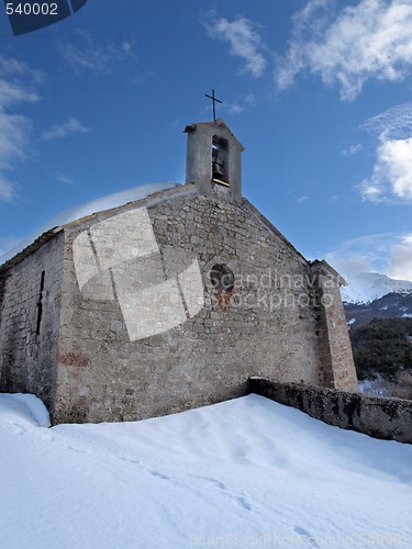 Image of Provence chapel in a snowy landscape