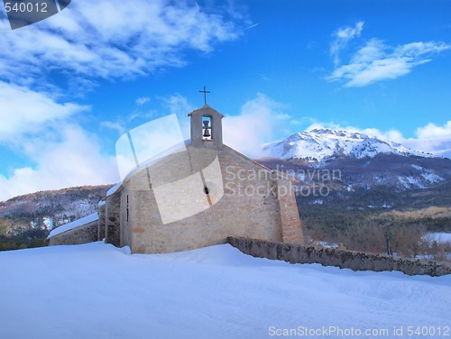 Image of Provence chapel in a snowy landscape