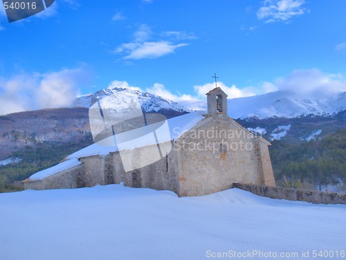 Image of Provence chapel in a snowy landscape