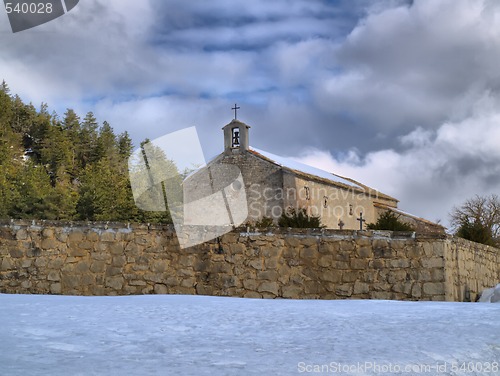 Image of Provence chapel in a snowy landscape