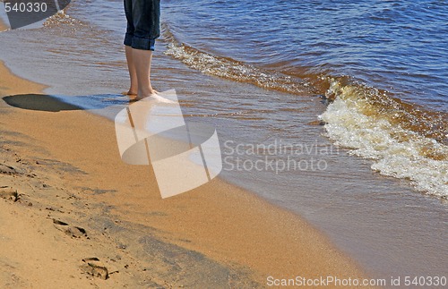 Image of Man standing in water on a beach