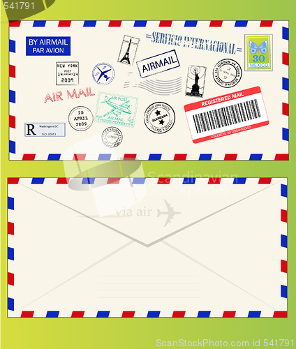Image of Air mail envelope with postal stamps