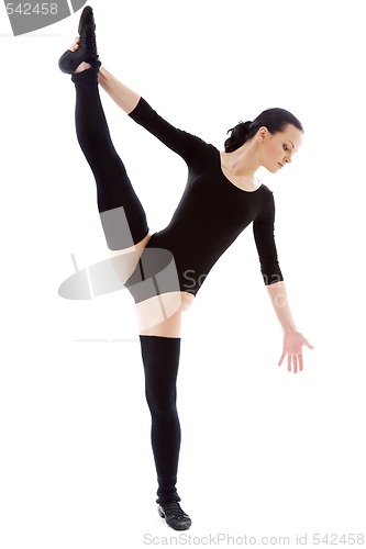 Image of fitness instructor in black leotard