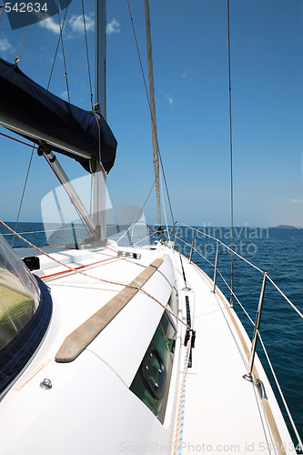 Image of yacht in the blue sea.