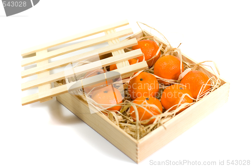 Image of tangerines in wooden box