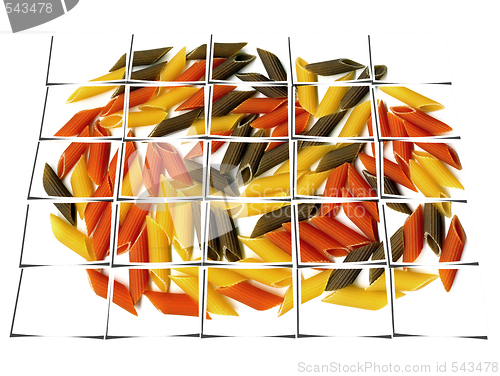 Image of three colour penne italian pasta collage