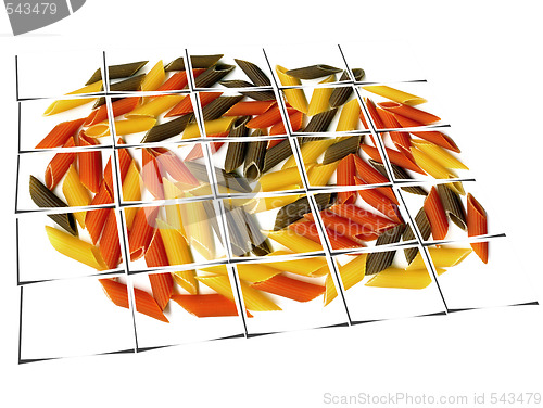 Image of three colour penne italian pasta collage