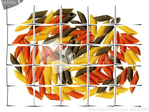 Image of three colour penne italian pasta collage