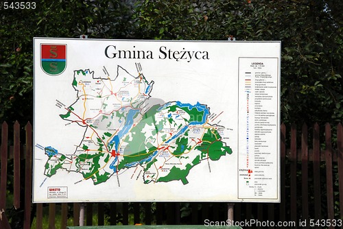 Image of Sign with map showing routes in Kaszuby, Poland