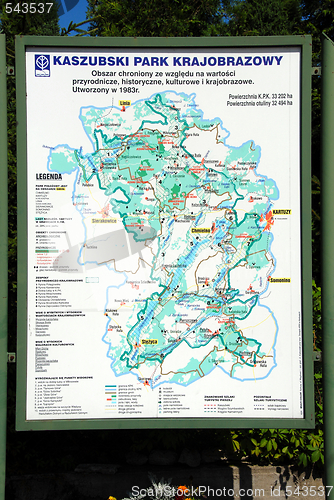 Image of Sign with map showing routes in Kaszuby, Poland