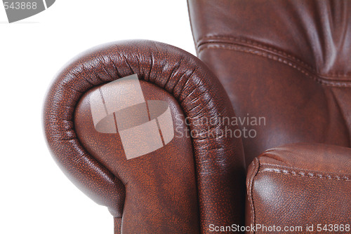 Image of Detail of brown leather recliner