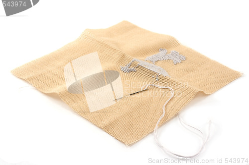 Image of Fabrics, flax, needle with thread 2