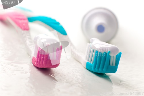 Image of toothpaste and toothbrushes