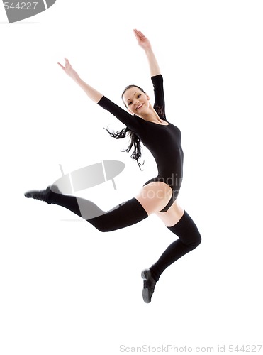 Image of jumping girl in black leotard