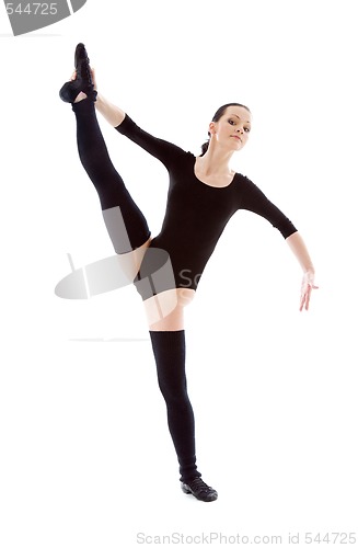 Image of fitness instructor in black leotard