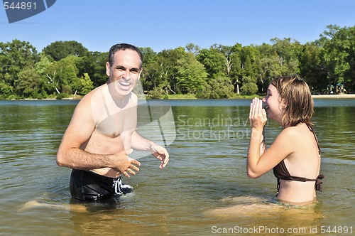 Image of Family splashing in lake