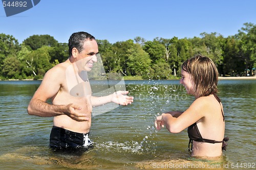 Image of Family splashing in lake