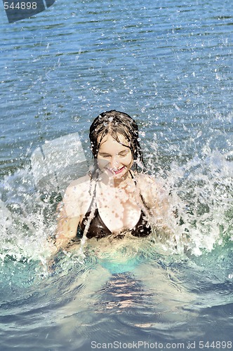 Image of Girl splashing in lake
