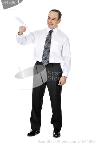 Image of Businessman with paper airplane