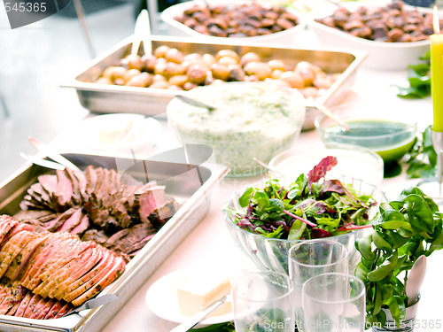 Image of Delicious food layout on a table