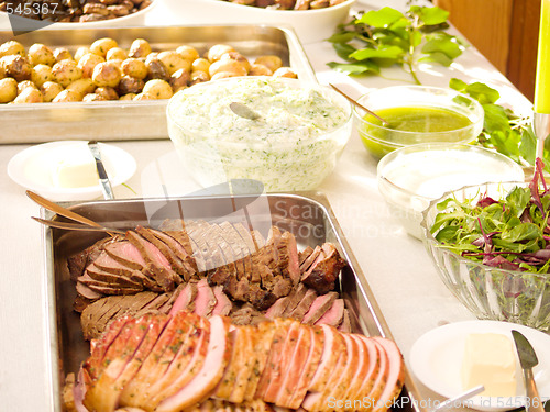 Image of Delicious food layout on a table