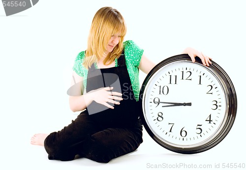 Image of pregnant woman with a clock