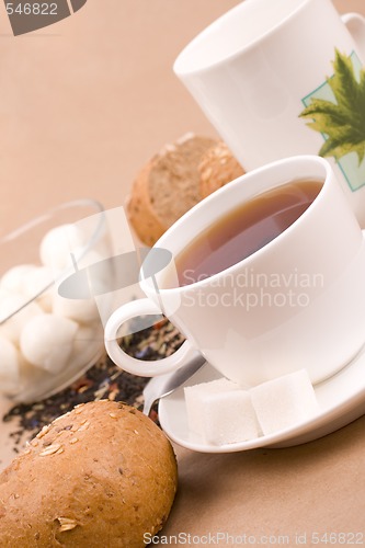 Image of tea, mozzarella and bread