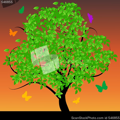 Image of Abstract tree with green leafs