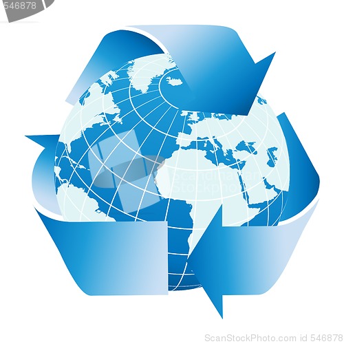 Image of Globe of the Earth with recycle symbol