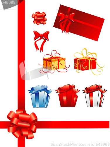 Image of bows, giftboxes, ribbons