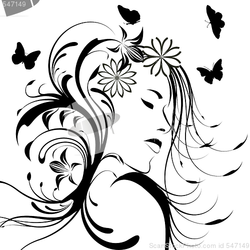 Image of Beautiful girl with flowers in hair