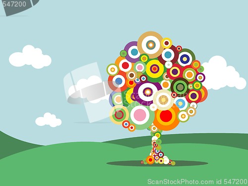Image of Abstract vector tree with colorful bubbles