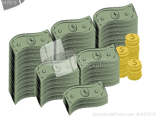Image of Illustration of dollar bills and coins