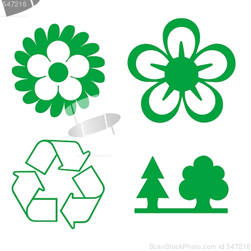 Image of Set of green environmental icons, vector illustration