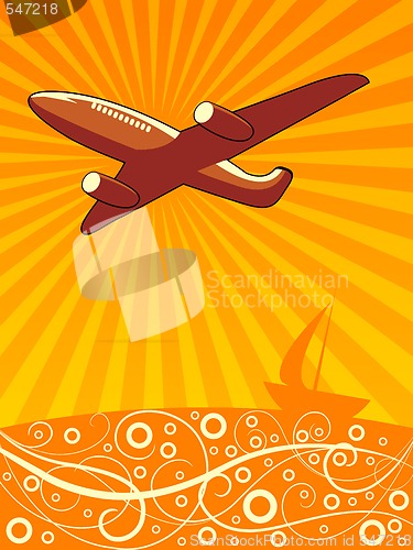 Image of Air plane flying over the sea