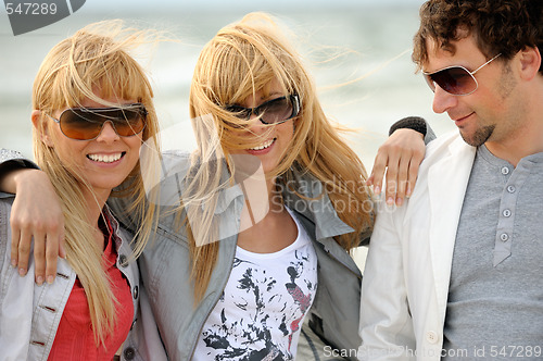 Image of Happy friends on the beach