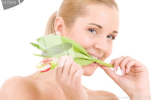 Image of happy woman with flower
