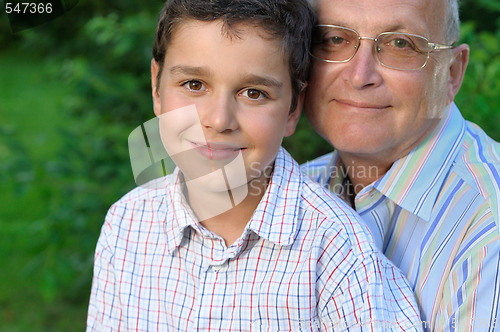 Image of Portrait of grandfather and kid 