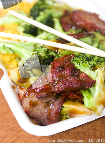 Image of chinese roast pork with broccoli