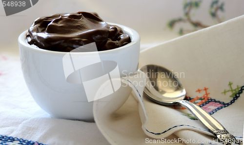 Image of chocolate pudding on vintage cloth