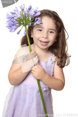 Image of Little girl holding large african lily - agapanthus