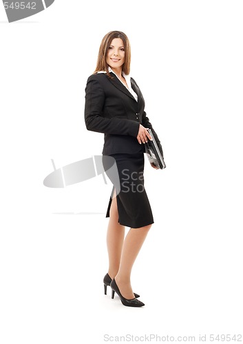 Image of happy successful businesswoman with laptop 