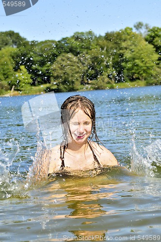 Image of Girl splashing in lake