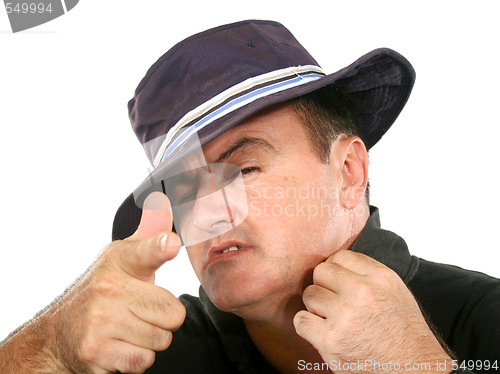 Image of Man In Hat Pointing