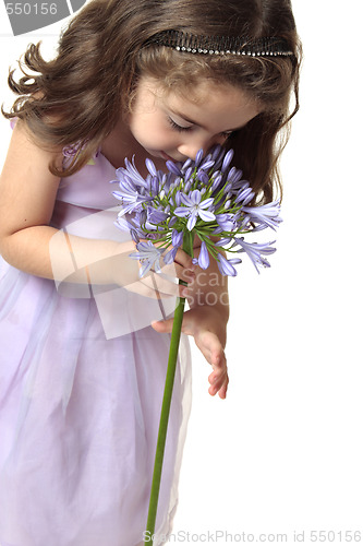 Image of Girl smelling a beutiful flower