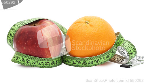 Image of apple and orange and measure tape