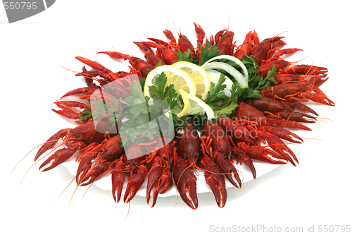 Image of Fresh seafood with herb and lemon on a plate