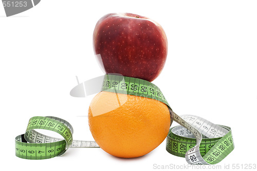 Image of red apple and orange with tape measure 