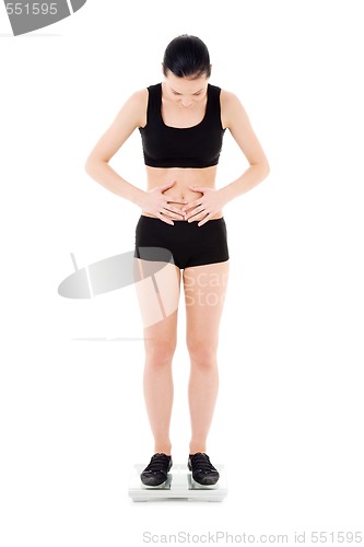 Image of happy woman on scales