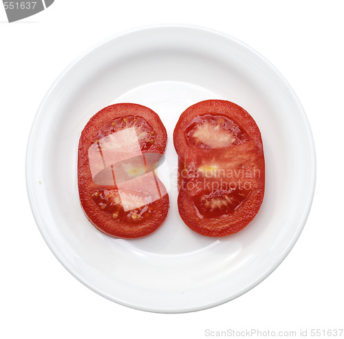 Image of slice of tomato on plate 